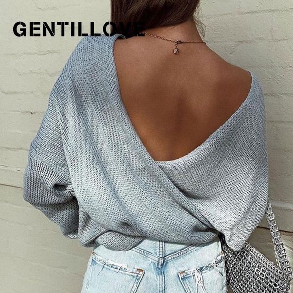 

women's sweaters gentillove criss cross knitted women autumn elegant v-neck batwing sleeve pullovers casual solid loose knit, White;black