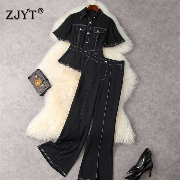 

summer 2 piece pants sets womens outfits elegant office lady work wear fashion bright line decoration trousers suits 210601, White