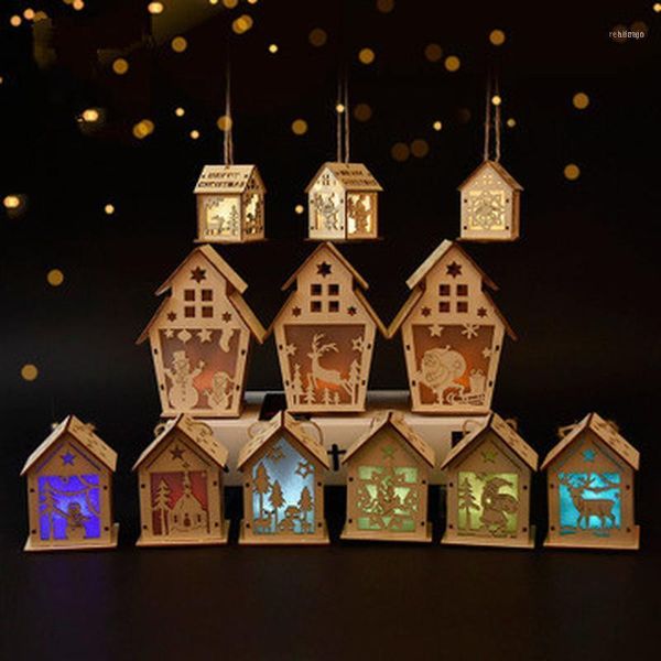 

christmas decorations diy wooden house with led light pendant snow houses tree window gifts illuminated house1