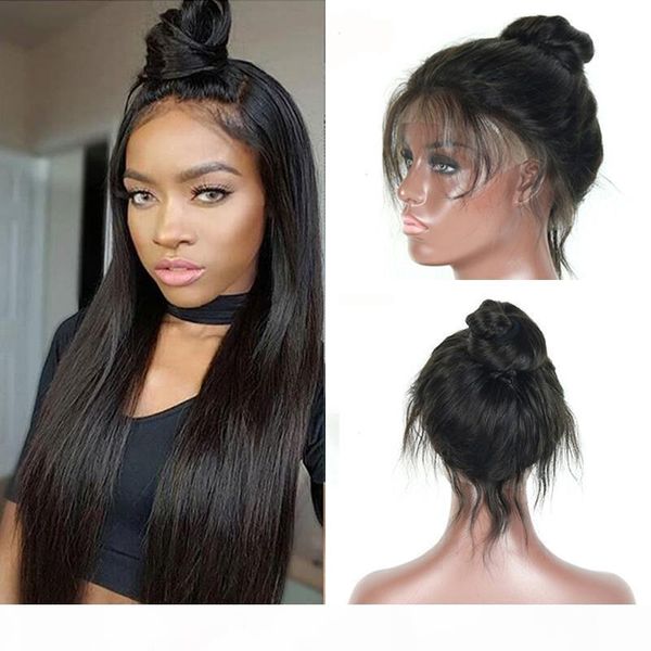 

cuticle aligned hair full lace 360 lace frontal human hair wigs silky straight body wave brazilian natural hairline lace wigs can be dyed, Black