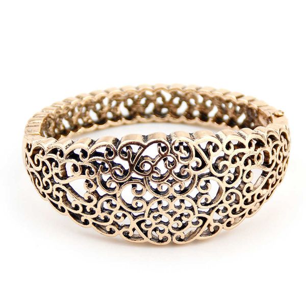 

sunspicems 2021 retro vintage turkish women flower bangle bracelet antique gold color arabesque algeria ethnic wedding jewelry q0719, Black