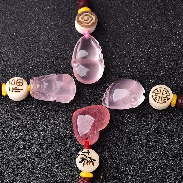 

cell phone straps & charms diy mobile chain natural powder crystal gourd pixiu foot key pendant strawberry love lanyard