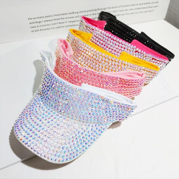 

women sun hat shining rhinestone empty beach adjustable uv protection tennis golf running travel outdoor visors cap, Blue;gray