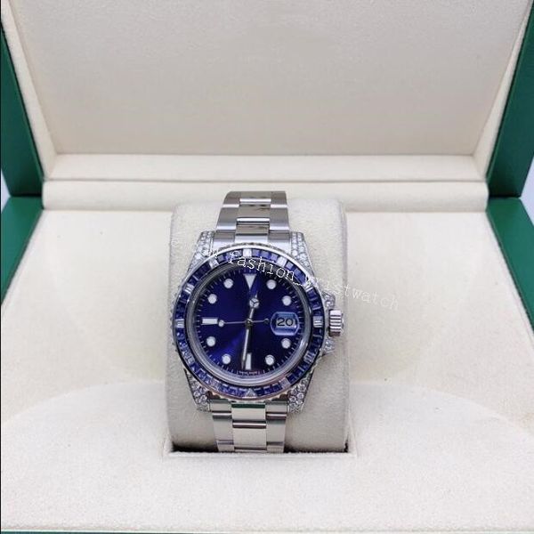 

original box mens watches mechanical automatic 116759 40mm diamond bezel black dial silver stainless steel bracelet luxury watches, Slivery;brown