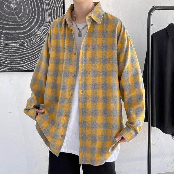 

men's casual shirts plaid shirt 2021 spring long-sleeved inch hong kong style loose large size couple jacket, White;black