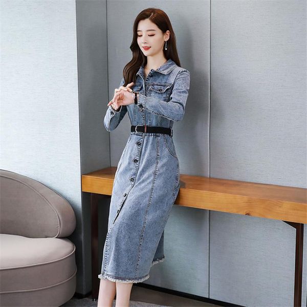 

casual dresses 2021 robe jeans dress women button pocket vintage long denim ladies elegant office femme, Black;gray