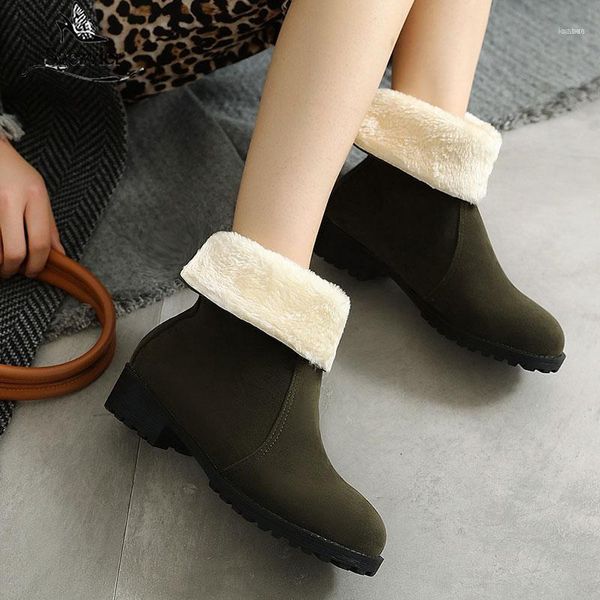 

boots sgesvier 2021 big size 33-46 simple casual snow low heel round toe zip ladies shoes solid color winter ankle women11, Black