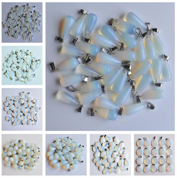 

natural stone hexagonal prism water drop moon heart opal healing pendants charms diy necklace jewelry accessories making, Bronze;silver