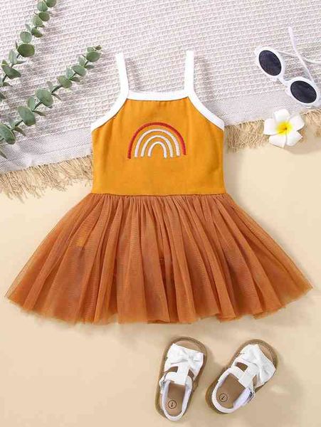 

baby rainbow embroidery contrast binding combo bodysuit dress she, Red;yellow