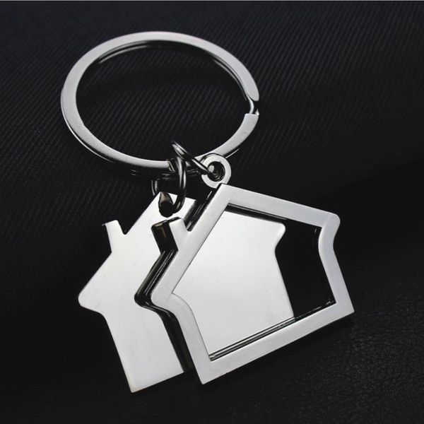 Blanko-Haus-Schlüsselanhänger aus Metall, hausförmiger silberner Schlüsselring