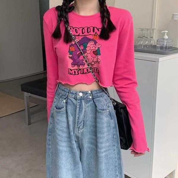 

women's t-shirt pink long sleeve crop gothic y2k streetwear baby tee shirt for women tees female 2021 summer t harajuku vintage, White