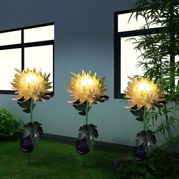 

solar lamps 3/2/1 pcs powered chrysanthemum led light artificial flower pin lamp waterproof reusable garden decorative lawn