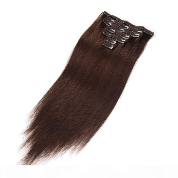 

elibess har-silky straight hair double drawn 7pcs human hair extensions with clips full head set 100g 120g 150g, Black