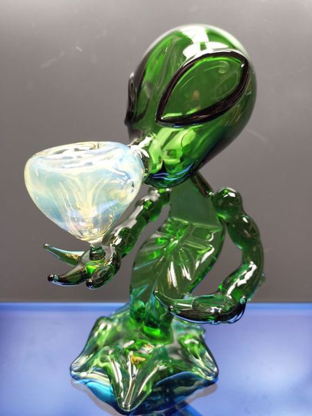 Tubulações de vidro alienígenas Tubos de fumo tubos de água 18 cm Altura Green G Spot tubulações de fumar tubos de vidro alien dhzhaoshop