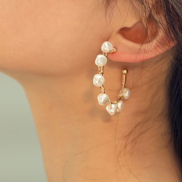

women's stick temperament round irregular pearl fashion simple earrings, Golden