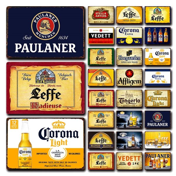 

belgian beer corona light extra paulaner leffe vedett tin art metal sign home decor painting 20*30 cm size dy186