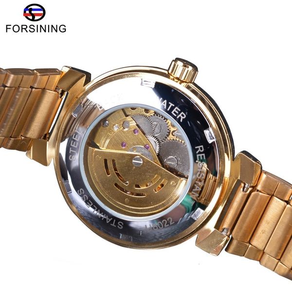 

forsining ocean dial design small skeleton display golden stainless steel mens automatic watches clock, Slivery;brown