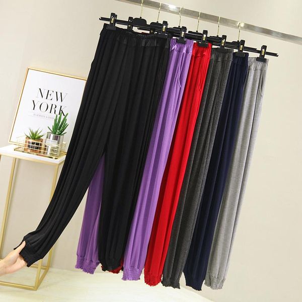 

women's sleepwear wholesale spring and summer style modal high-waisted abdomen elastic waist trousers plus size loose slim casual pant, Black;red