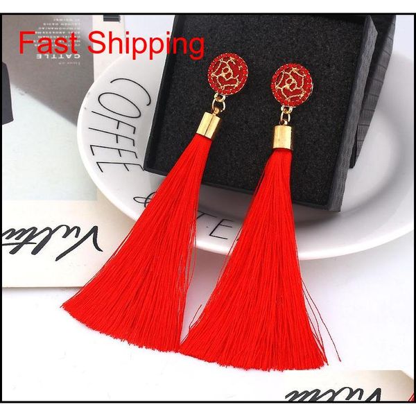 

boho crystal long tassel drop earrings for women ethnic geometric rose flower sign dangle statement earring 2019 f qylflh luckyhat, Silver