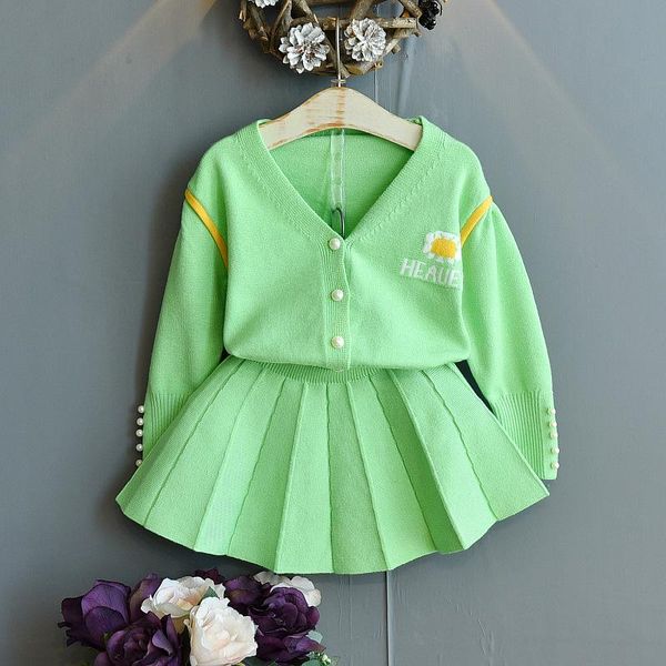 

pullover 2021 fashion kids winter sweaters baby girl clothes knitted cardigan sweater coat and skirt sets, Blue
