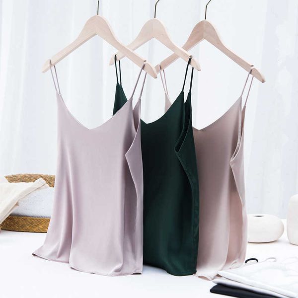 

korean silk women camis woman v-neck satin tank sleeveless white plus size xxxl halter 210604