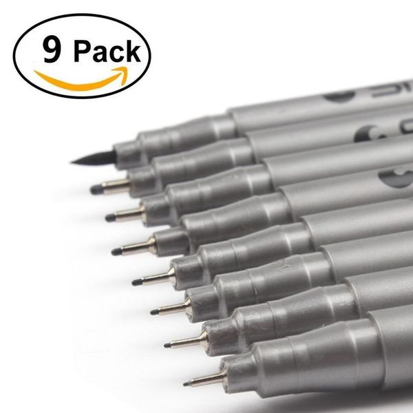 

9pcs/pack pigment liner pigma micron ink fine line pen set 0.05 0.1 0.2 0.3 0.4 0.5 0.6 0.8 brush, b jllcda