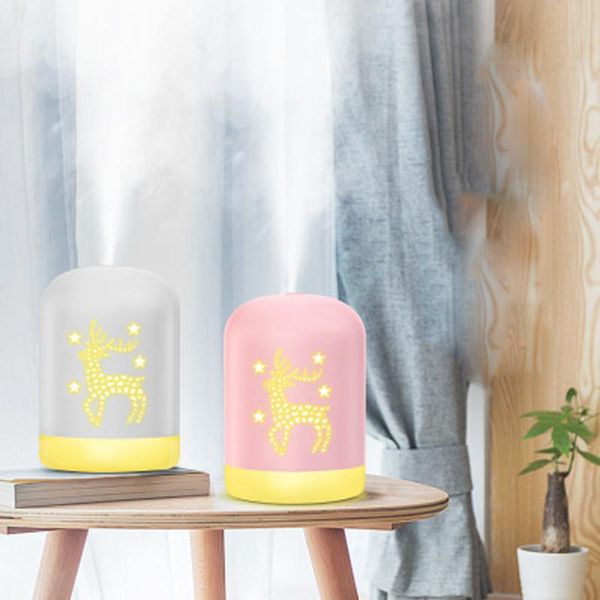 

essential oils diffusers eloole 340 ml deer usb portable air humidifier diffuser mist spray pink white color with night light f