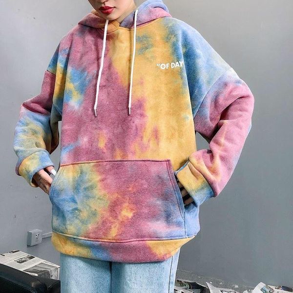 

women's hoodies & sweatshirts oversized tie-dye velvet female hooded casual sweatshirt harajuku ladies pullovers korean style clothes, Black