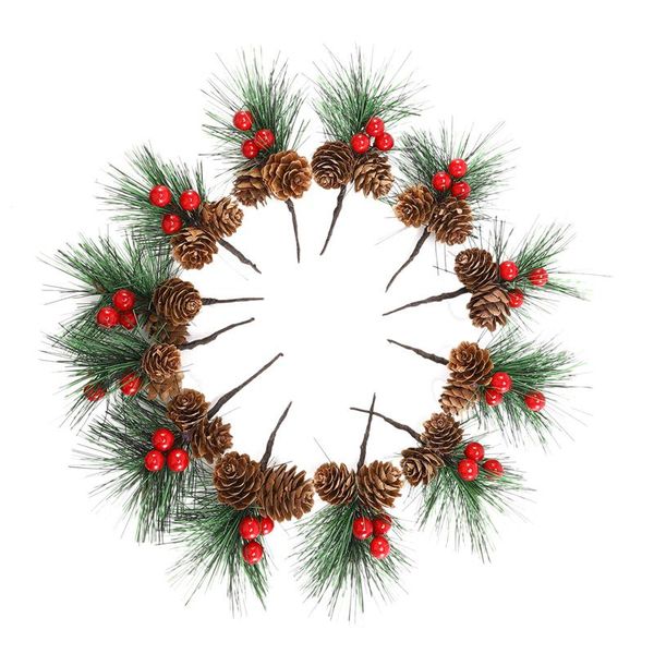 

12 pcs artificial pine picks mini christmas red berries pine cones wedding garden christmas tree filler decorations