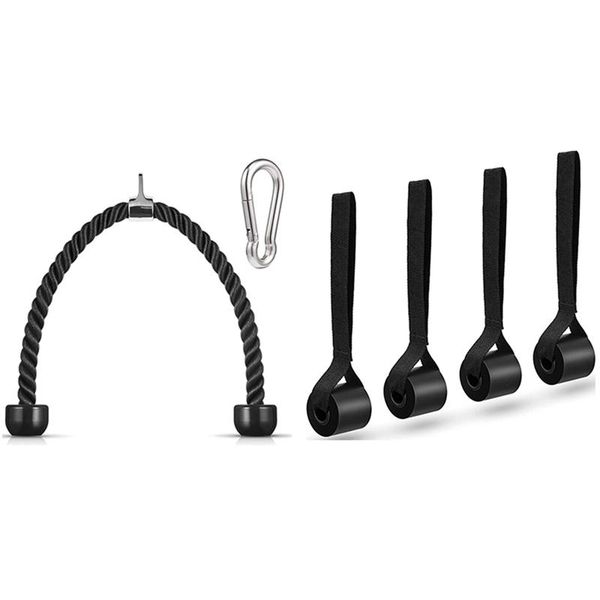 

accessories 1set tricep pull down rope 36 inches with snap hook & 4x resistance bands door anchor gym fitness attachment