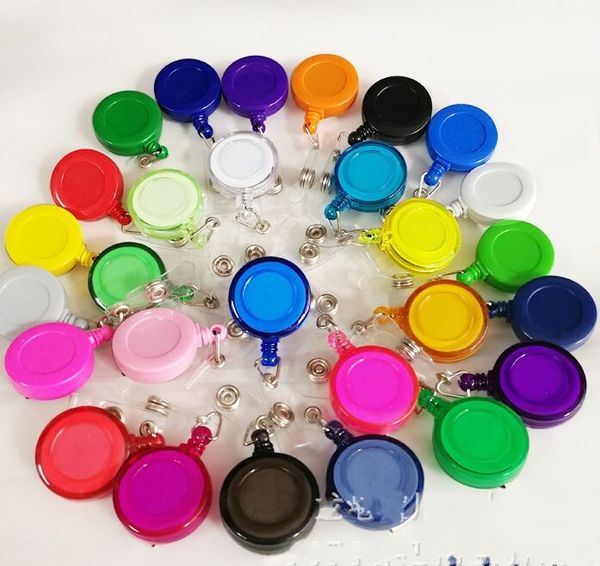 14 colori ID Holder Name Tag Card Key Badge Materiale scolastico Bobine Round Solid Plastic Clip-On Retractable Pull Reel all'ingrosso