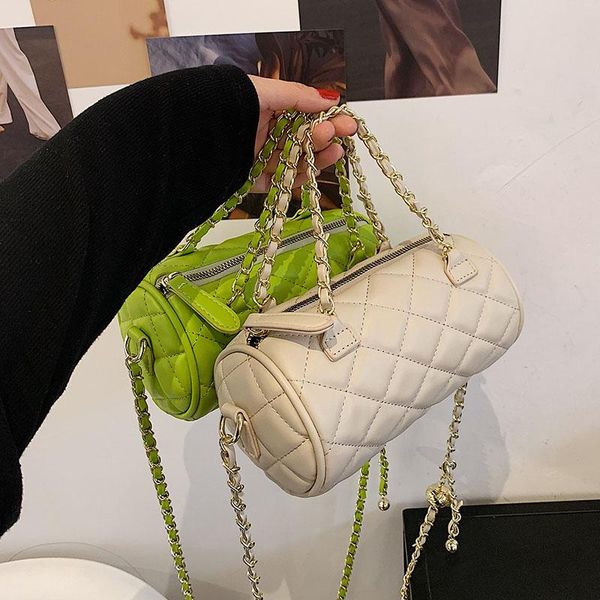 

evening bags barrel shape lingge bucket bag small pu leather shoulder crossbody for women 2021 summer design chain handbags female totes