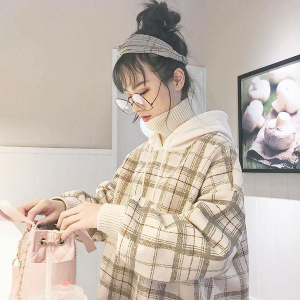 

women's hoodies & sweatshirts korean ulzzang chic winter ins female high collar vintage kawaii casual loose harajuku long sleeve hooded, Black