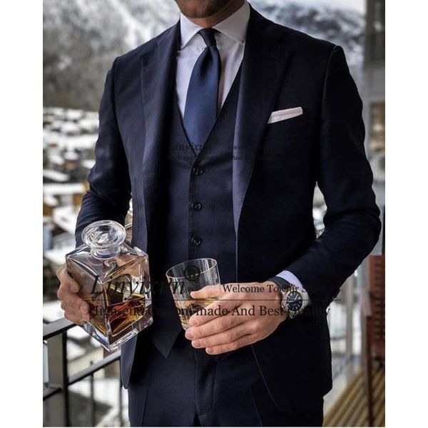 

men's suits & blazers fashion navy blue men formal business blazer slim fit wedding groom tuxedo 3 pieces jacket pants vest set costume, White;black