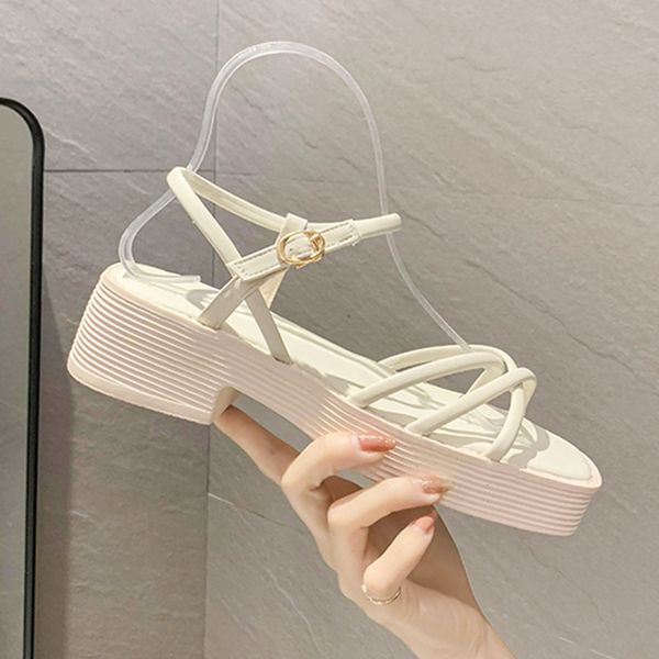 

white platform sandals women 2020 summer square toes shoes female black chunky sole ankle strap sandals sport sandels women