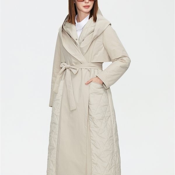 ZIAI Donna Autunno Giacca trapuntata Donna Lungo Trench in cotone sottile con cappuccio Cintura con bottoni nascosti Eleganti giacche a vento ZM-7285 211011