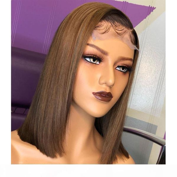 

180density short bob silky straight full lace wigs with baby hair pre plucked highlight 360 lace frontal wigs bleached knots, Black;brown