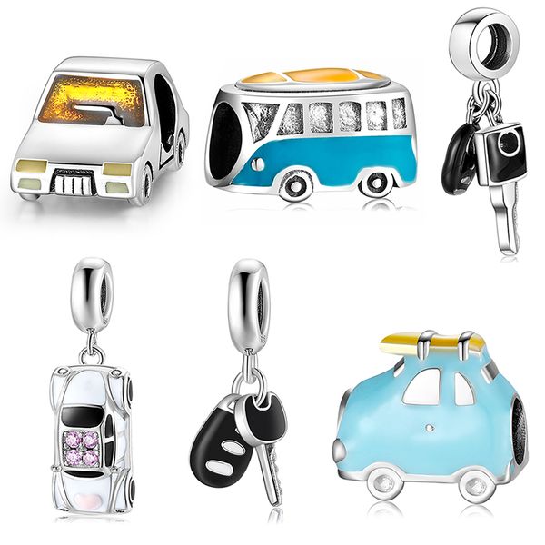 Highight Quality 925 Стерлинговые серебряные бусины 925 Charms Car Key Beedant Fit оригинальные европейские браслеты браслеты ювелирных изделий аксессуары Q0531