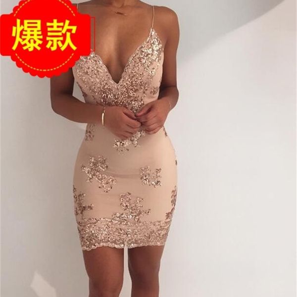 

new suspender backless sequin dress summer women's wear, Black;gray