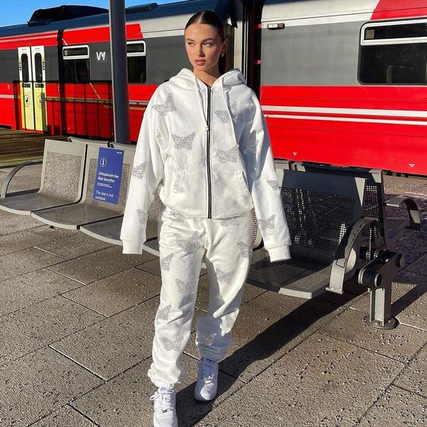 

women's hoodies & sweatshirts y2k women goth sweatshirt with hood crystal butterfly zip up oversized hoodie streetwear clothes fall win, Black