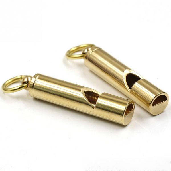 

handmade brass whistle keychain field survival gold copper key ring, Silver