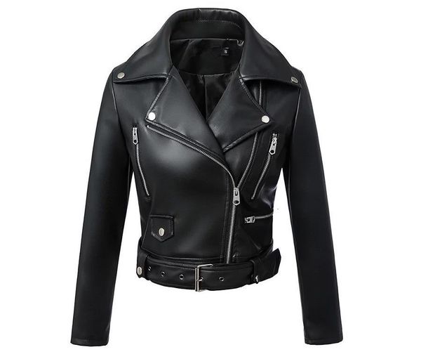 

2021 new solid streetwear high waist moto & biker leather zippers coat for women y64q, Black;brown