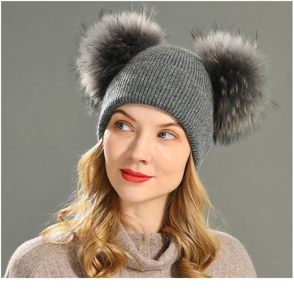 

big fur ball hat female fur pom poms spring hats for women wool knitted bea jllbgr