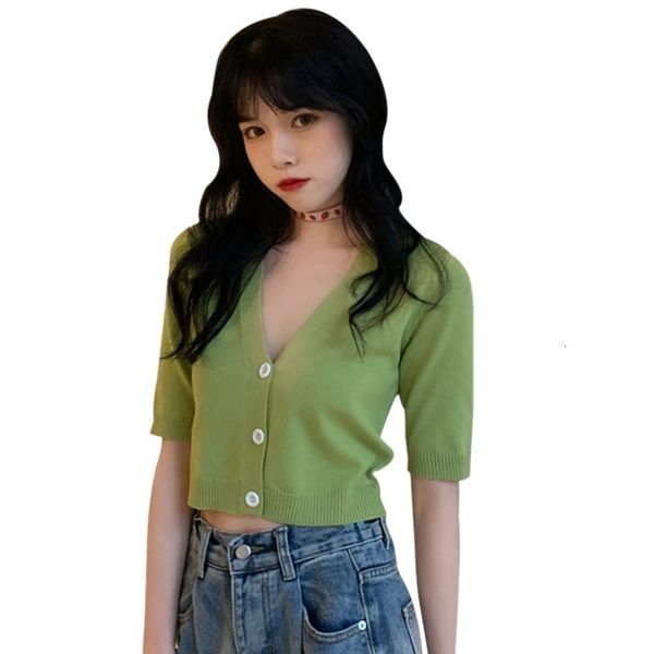 

salewomen men's on fashion v-neck button short section exposed navel used five point mouw t shirt vest camiseta, White