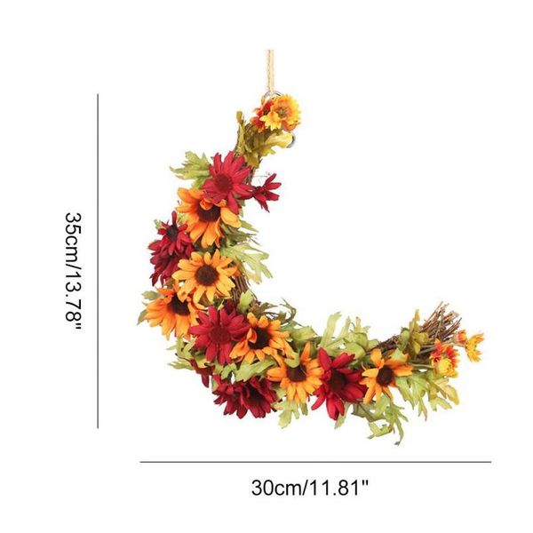 

14/16 inches moon shape christmas rose wreath chrysanthemum autumn wreath decor for holiday party wreath for fr qylzzm