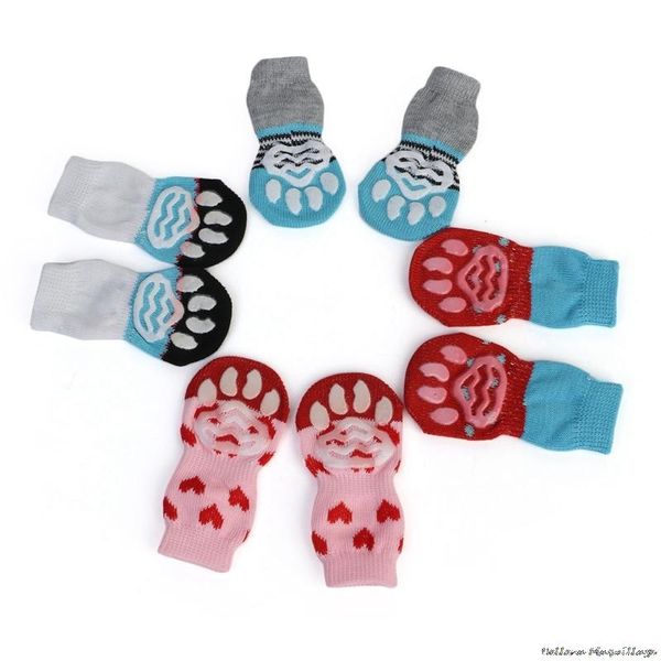 

4pcs pet socks warm puppy dog socks soft pet knits cute cartoon anti slip puppy dog shoes small medium dogs tool
