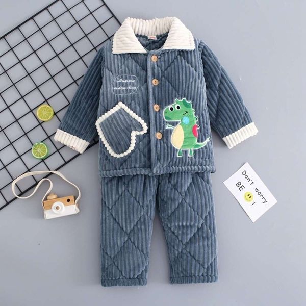 

children's three-layer thickened cotton pajamas in autumn and winter, Blue;red