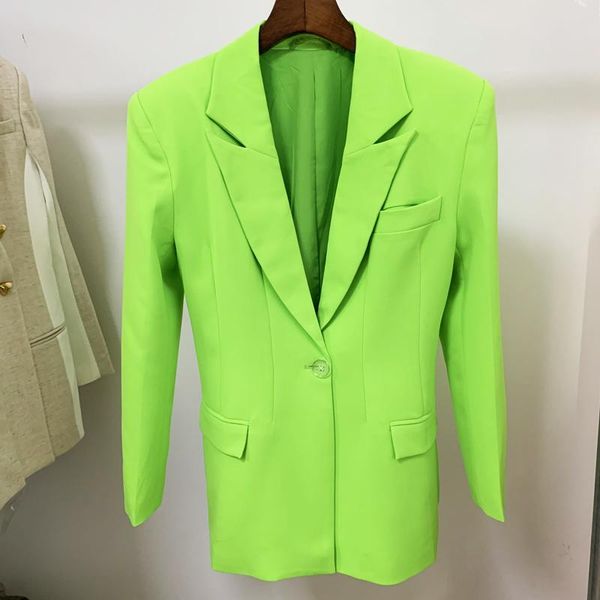 

women's suits & blazers est 2021 stylish designer jacket women's extra shoulder single button long blazer fluorescence gree, White;black