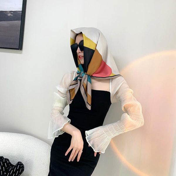 

scarves 90cm * design scarf lady shawl printed silk felt headscarf square wrap 2021, Blue;gray