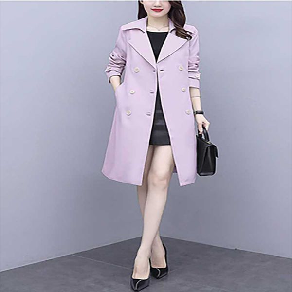 

women's trench coats 2021 spring and autumn style temperament fashion all-match double-breasted coat mid-length, Tan;black